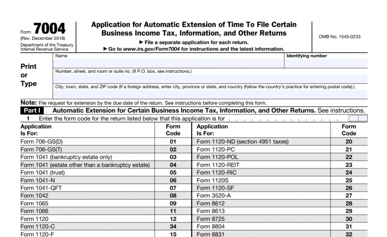 Form 7004 - business tax extension